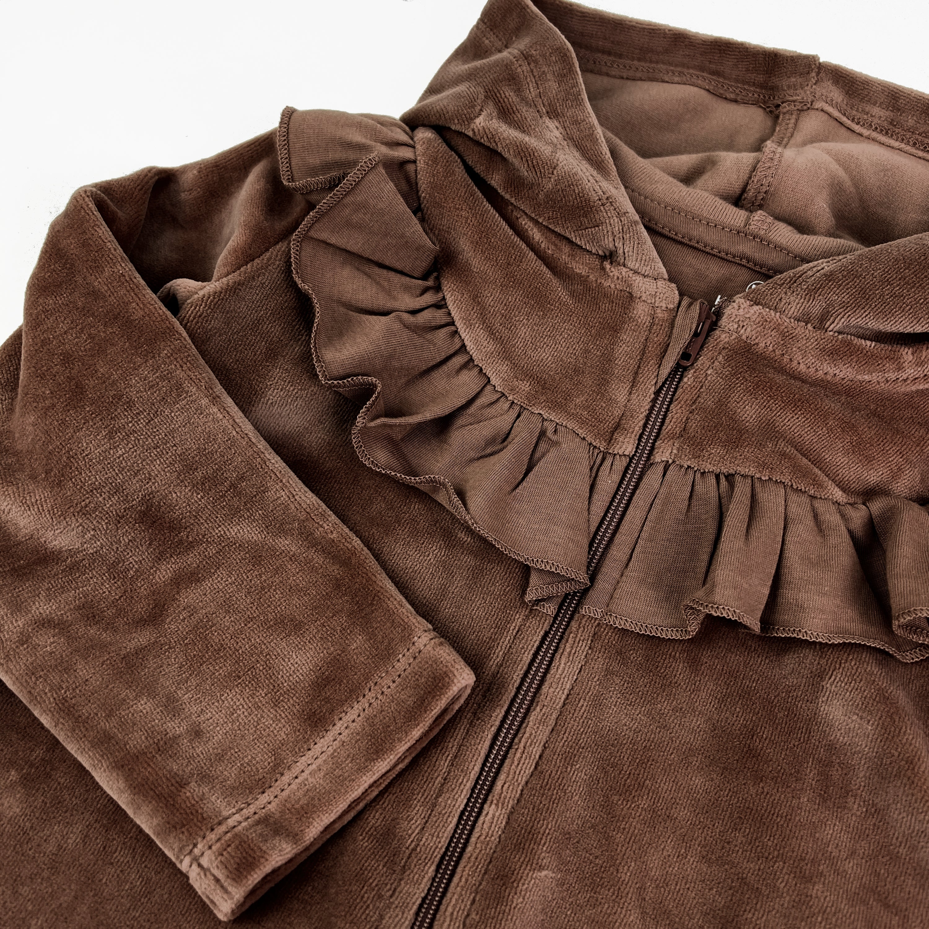 2-Piece Ruffle Velour Zip Up Hoodie and Sweatpant Set