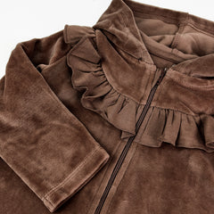 2-Piece Ruffle Velour Zip Up Hoodie and Sweatpant Set
