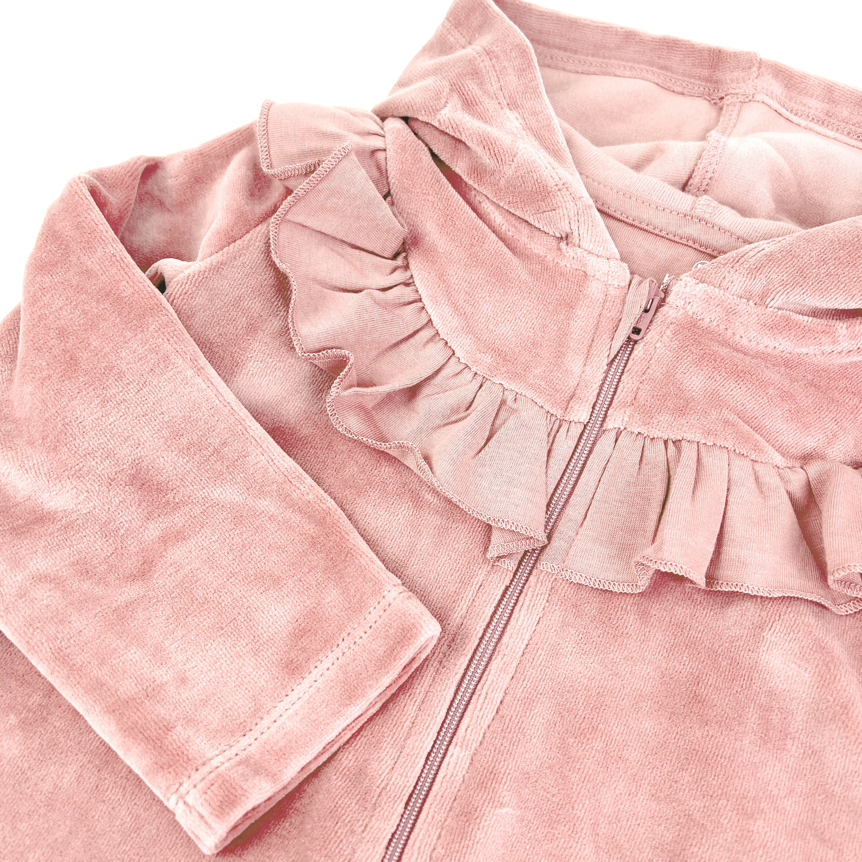 2-Piece Ruffle Velour Zip Up Hoodie and Sweatpant Set