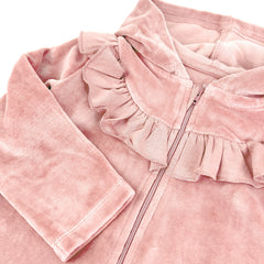 2-Piece Ruffle Velour Zip Up Hoodie and Sweatpant Set