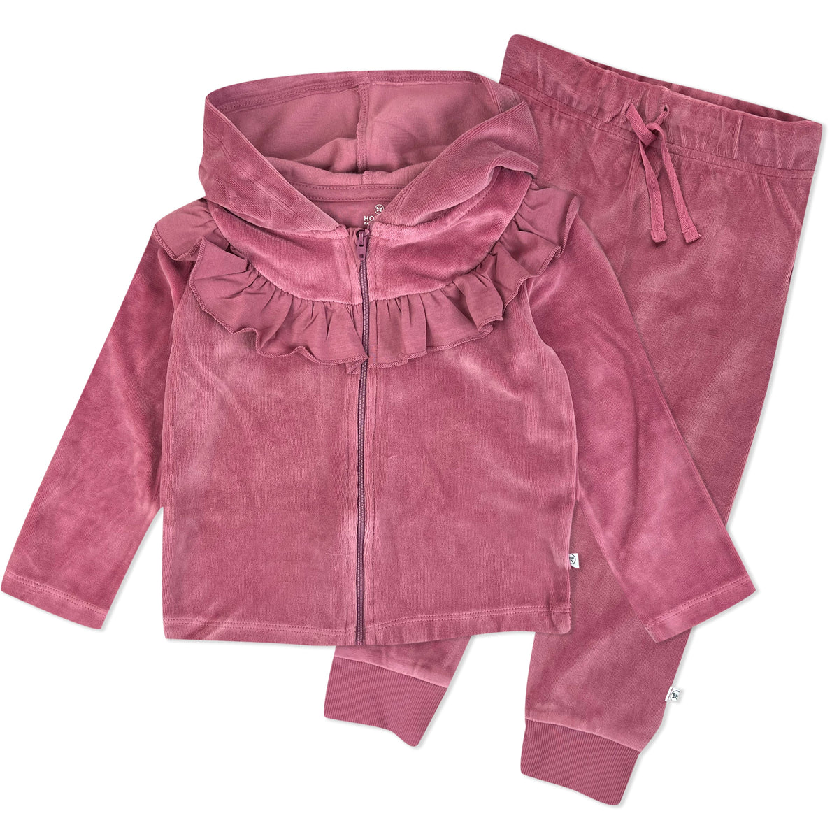 2-Piece Ruffle Velour Zip Up Hoodie and Sweatpant Set