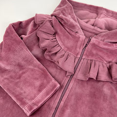 2-Piece Ruffle Velour Zip Up Hoodie and Sweatpant Set