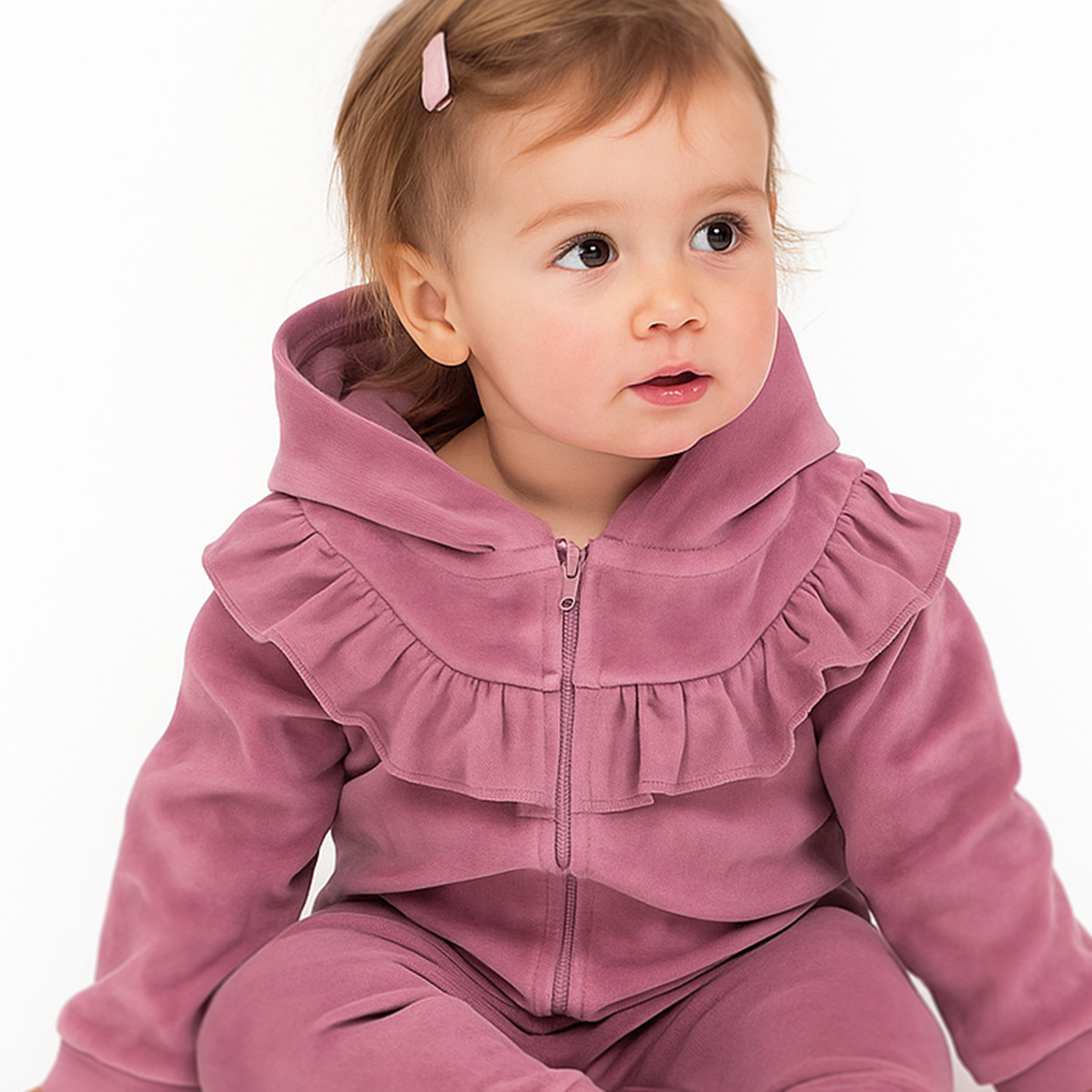 2-Piece Ruffle Velour Zip Up Hoodie and Sweatpant Set