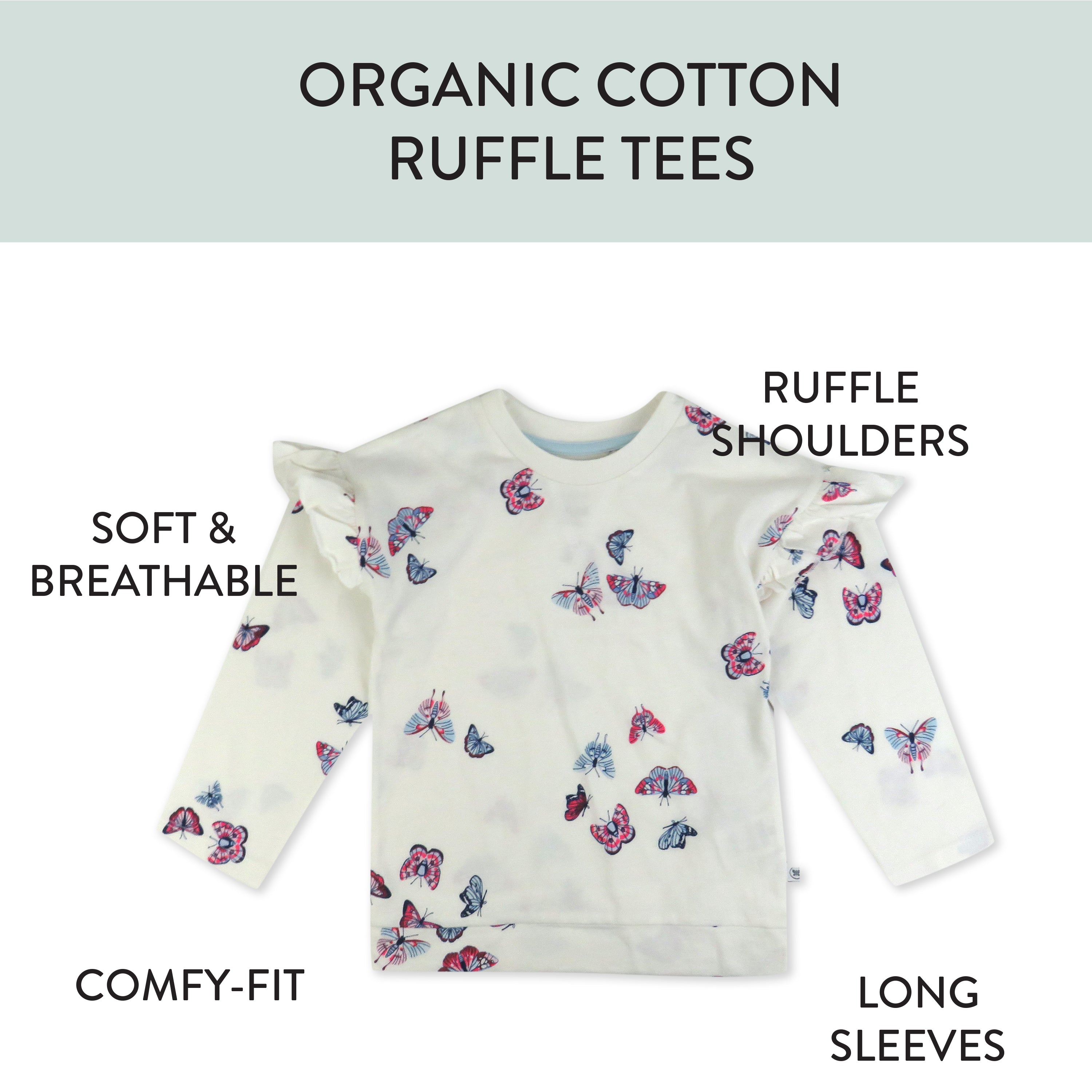 3-Pack Flutter Shoulder Long Sleeve Top