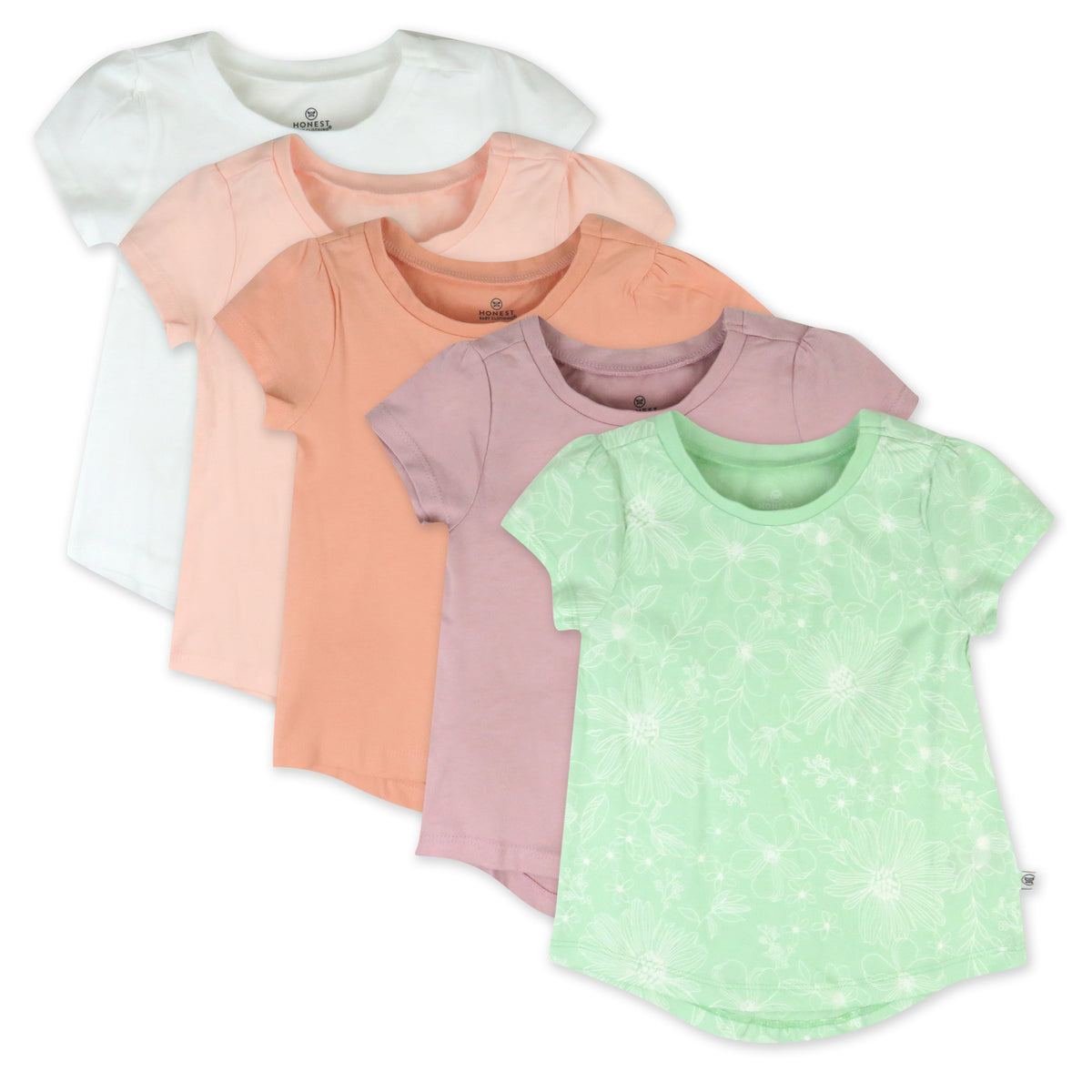5-Pack Organic Cotton Girls' Short Sleeve T-Shirts