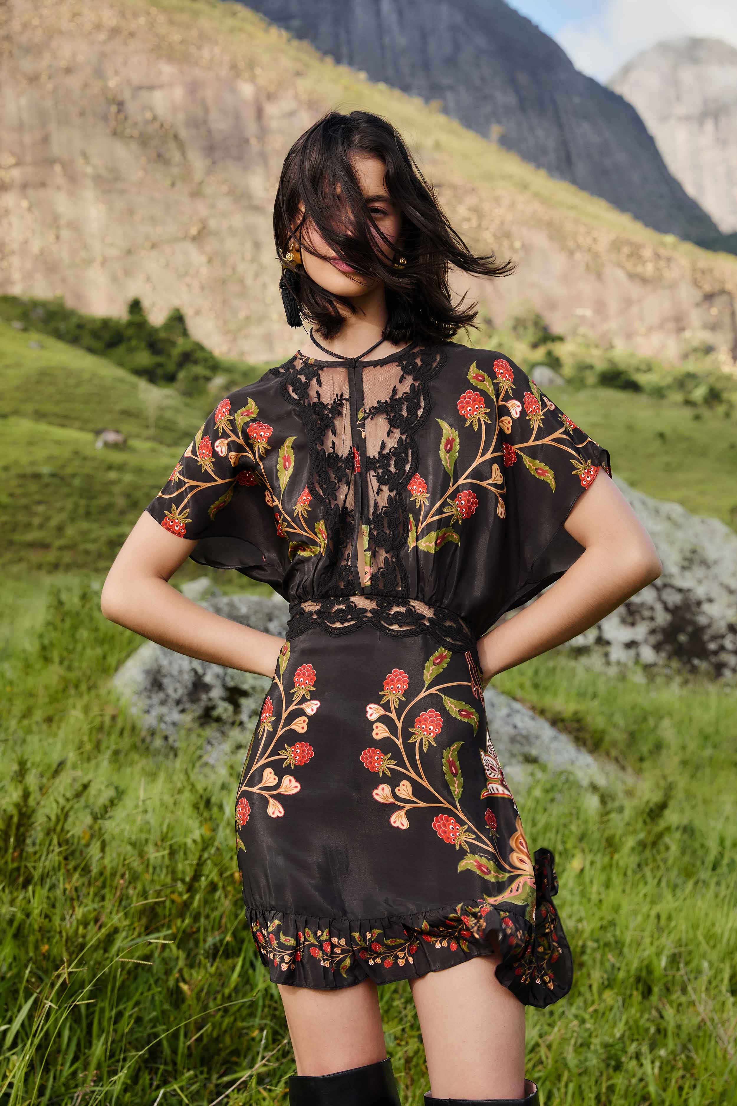 Black Berry Garden Mini Dress
