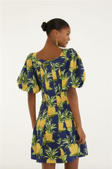 Navy Blue Delicate Pineapple Lenzing™ Ecovero™ Euroflex Mini Dress